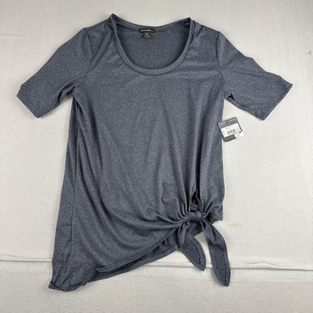 New! Eddie Bauer  Short Sleeve Shirt Round Neck Side Tie Sz S Bluish gray